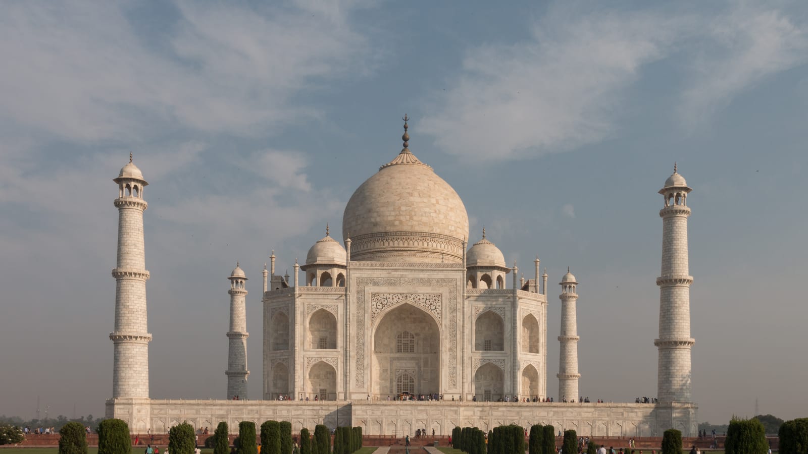 The Taj Mahal reflected in its watercourse at Agra, India